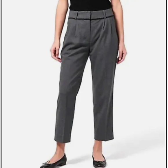 J. Crew Trousers Grey Black Scallop Trim Straight Leg Wool Blend Crop Pleated 10 - Picture 1 of 7